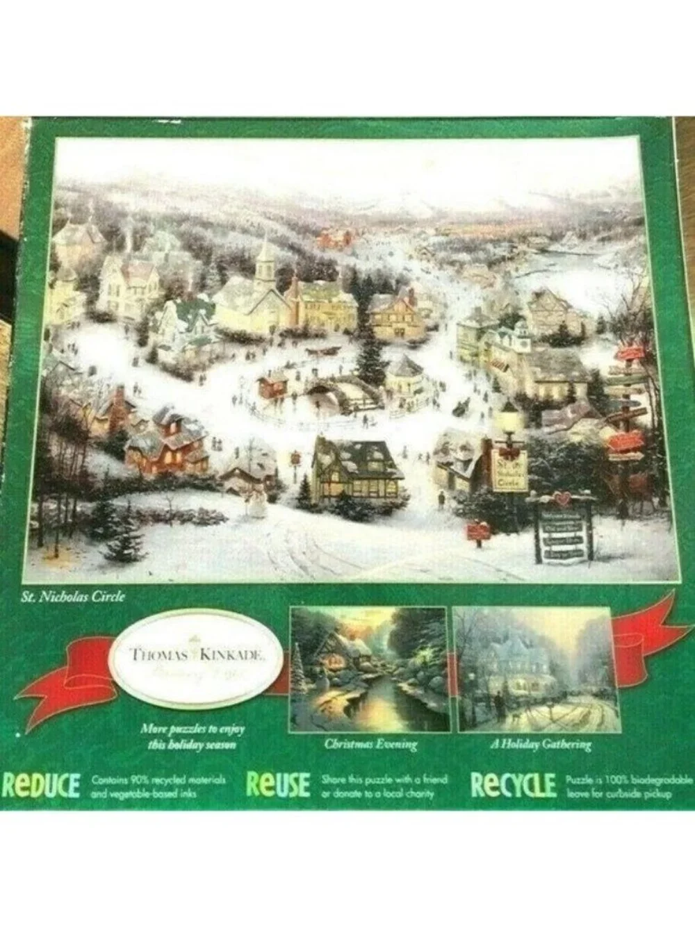 VTG Puzzle Thomas Kinkade 1000 Pc St. Nicholas Circle Christmas Scene Holiday